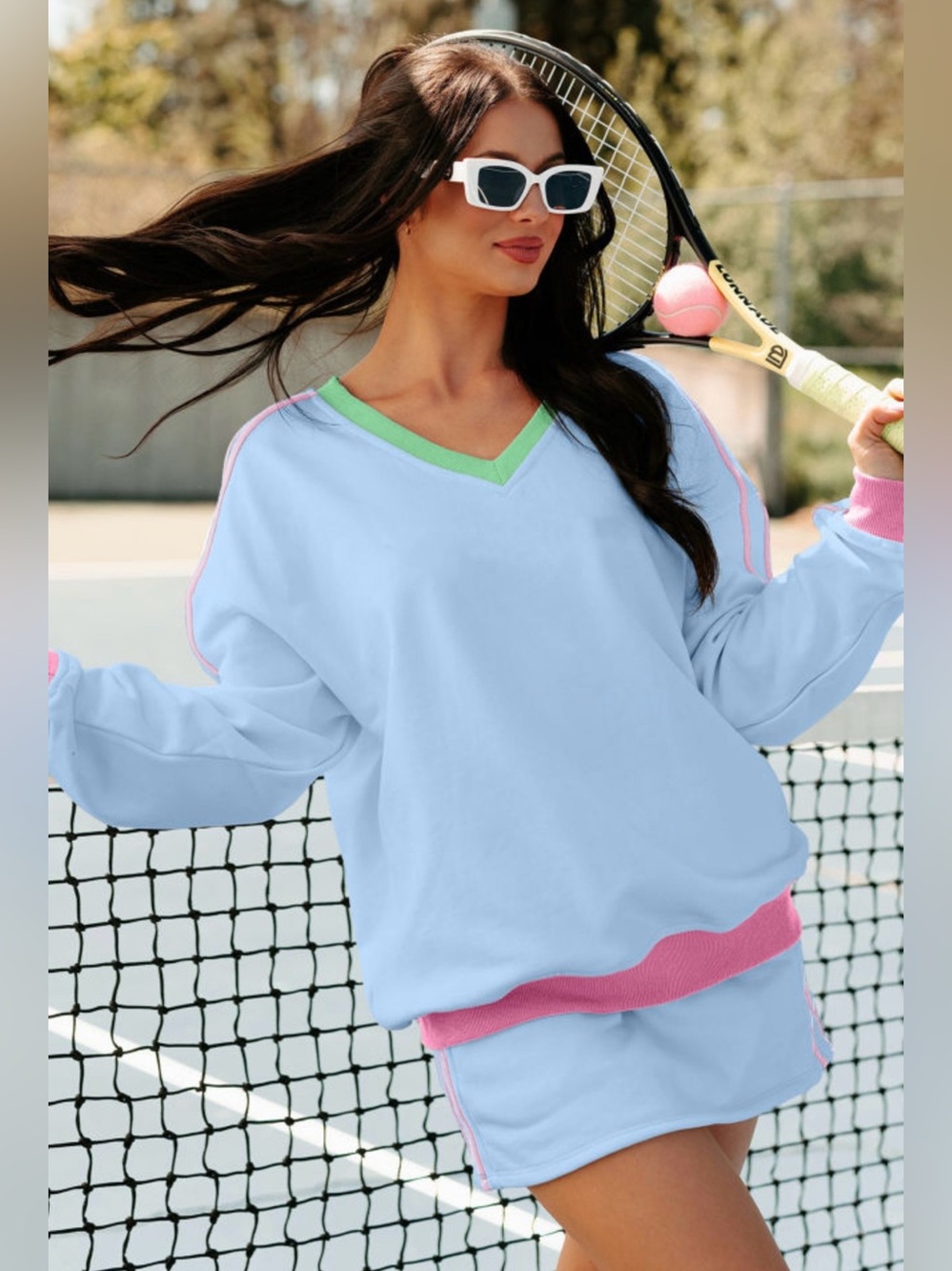 XoXo Blue V-Neck Tennis Sweatshirt and Skort Set ✨